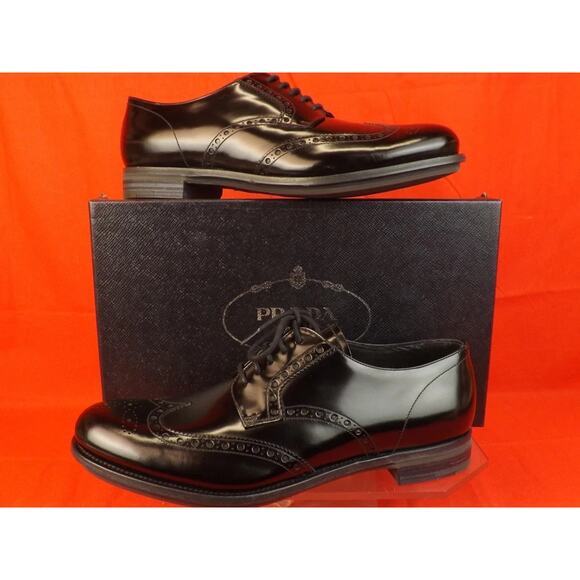 NIB PRADA 2EE061 BLACK PATENT LEATHER LACE UP WINGTIP PERFORATED OXFORDS 10 ITAL main image 10